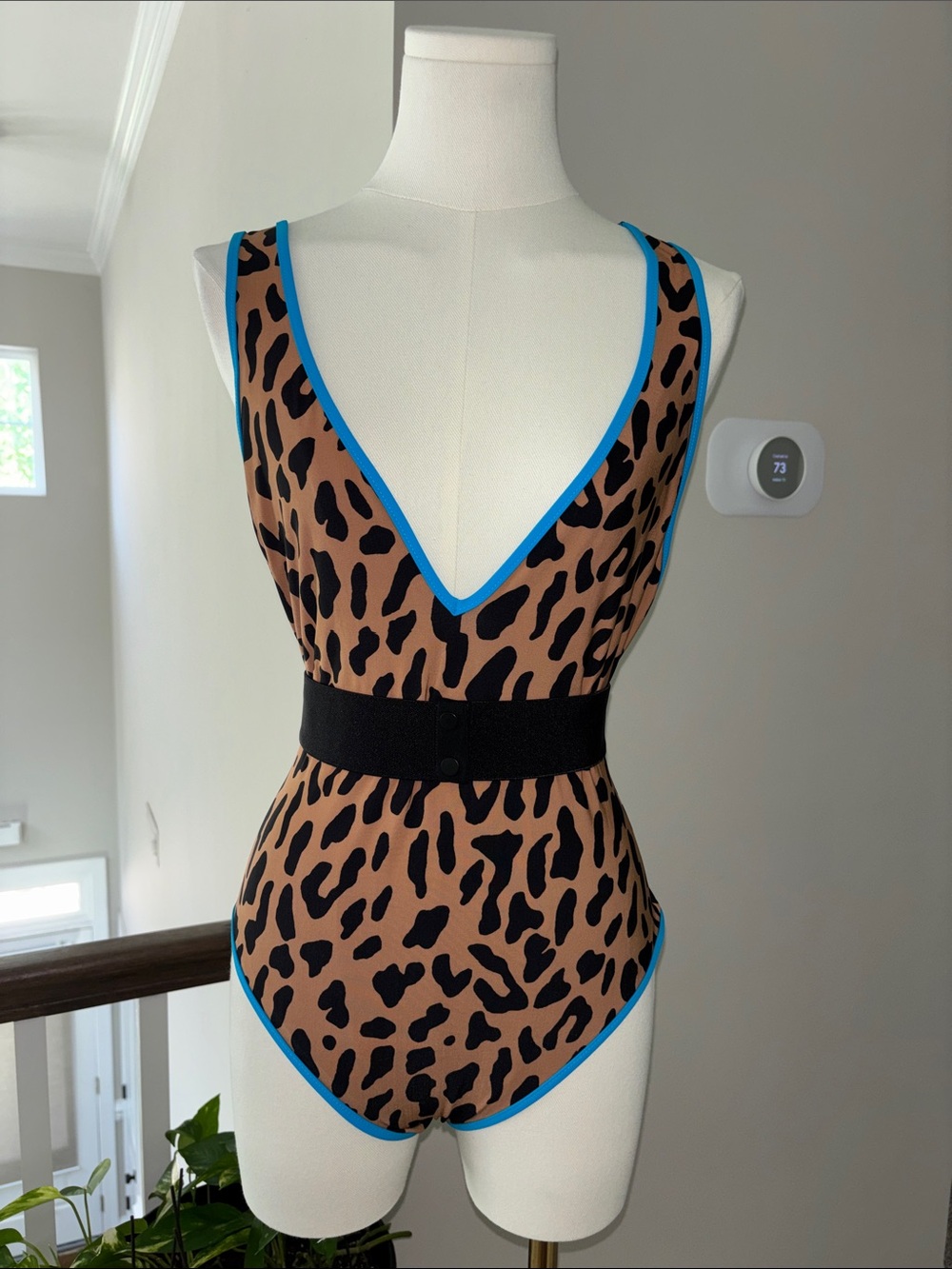Free People Leopard Print One-Piece with Blue Trim